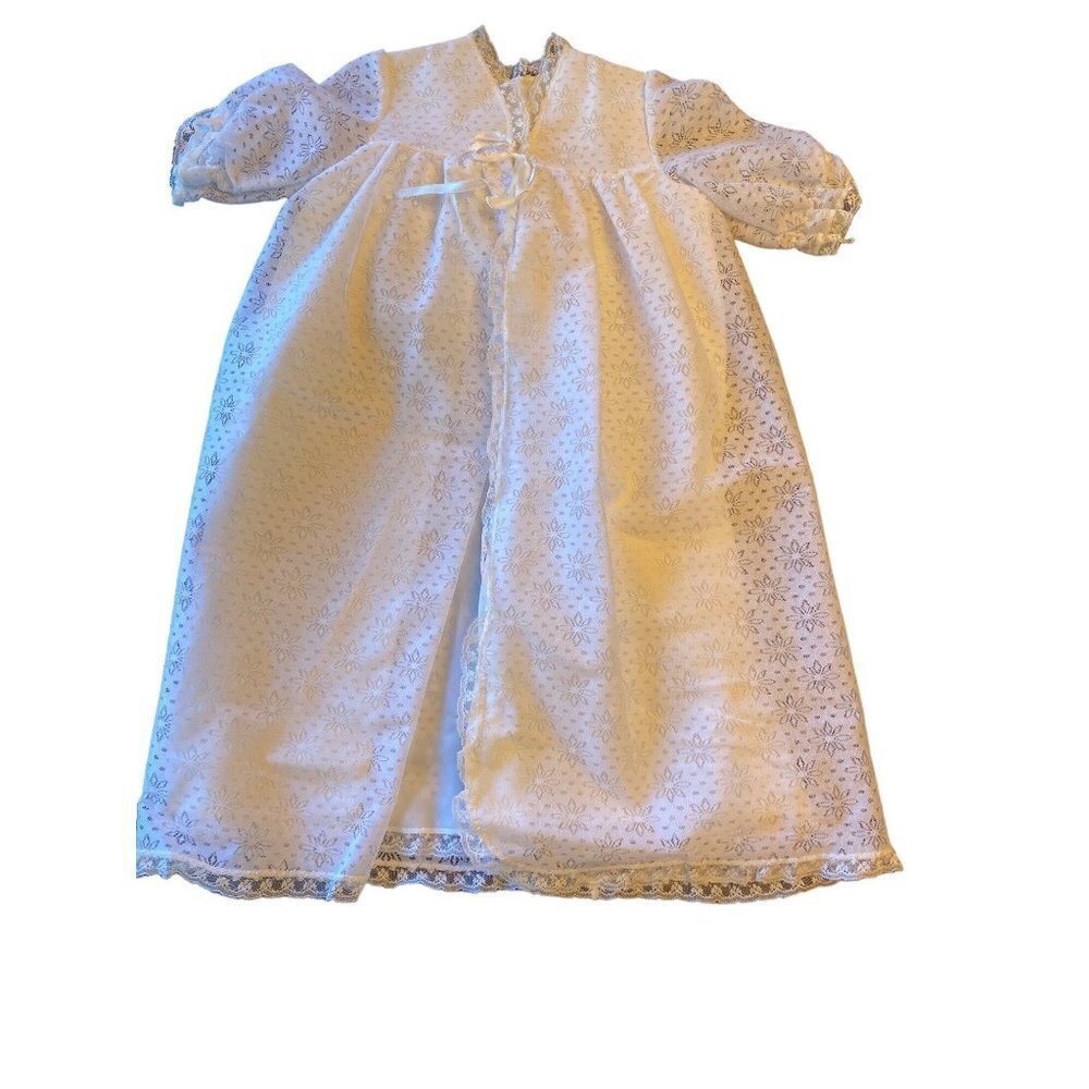 Vintage Infant Cream Ivory Lace Pointell Christening‎ Open Gown Coat Topper